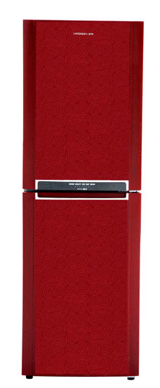 Top-Mount Refrigerator with Red Patterned Exterior