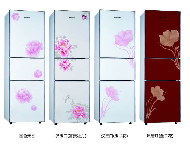 Three-Door Refrigerator with Floral Design