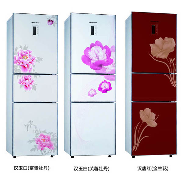 Three-Door Refrigerator with Floral Design