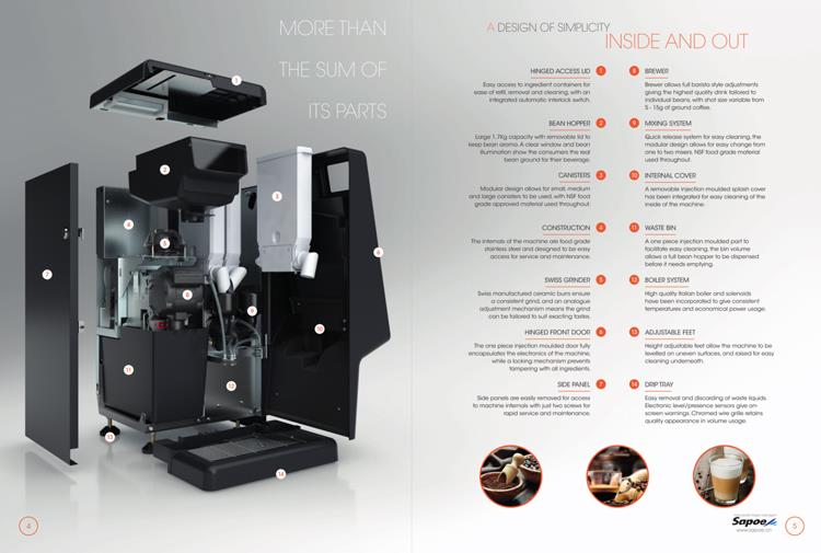 Internal components of the bean to cup coffee machine