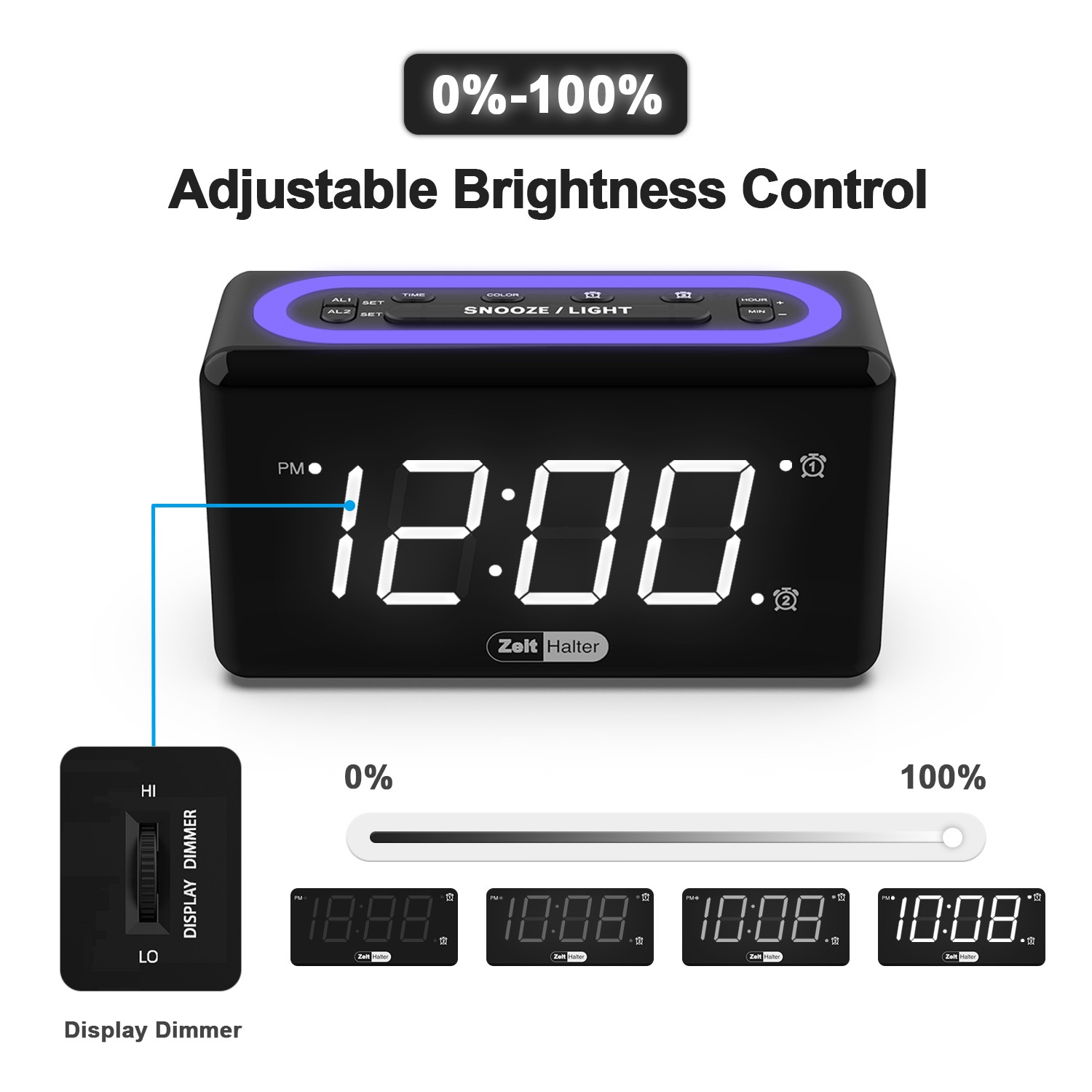 Bedside Alarm Clock Digital LED Display Dual Alarms 7-Color Night light - Image 3