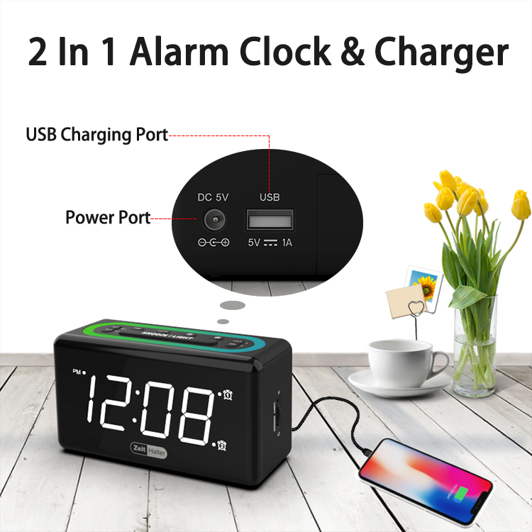 Bedside Alarm Clock Digital LED Display Dual Alarms 7-Color Night light - Image 2
