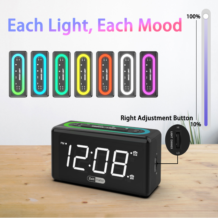 Digital LED Bedside Alarm Clock with Dual Alarms and 7-Color Night Light