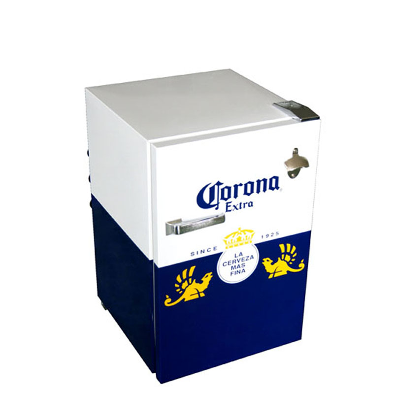 Compact Beverage Display Refrigerator with Bottle Opener