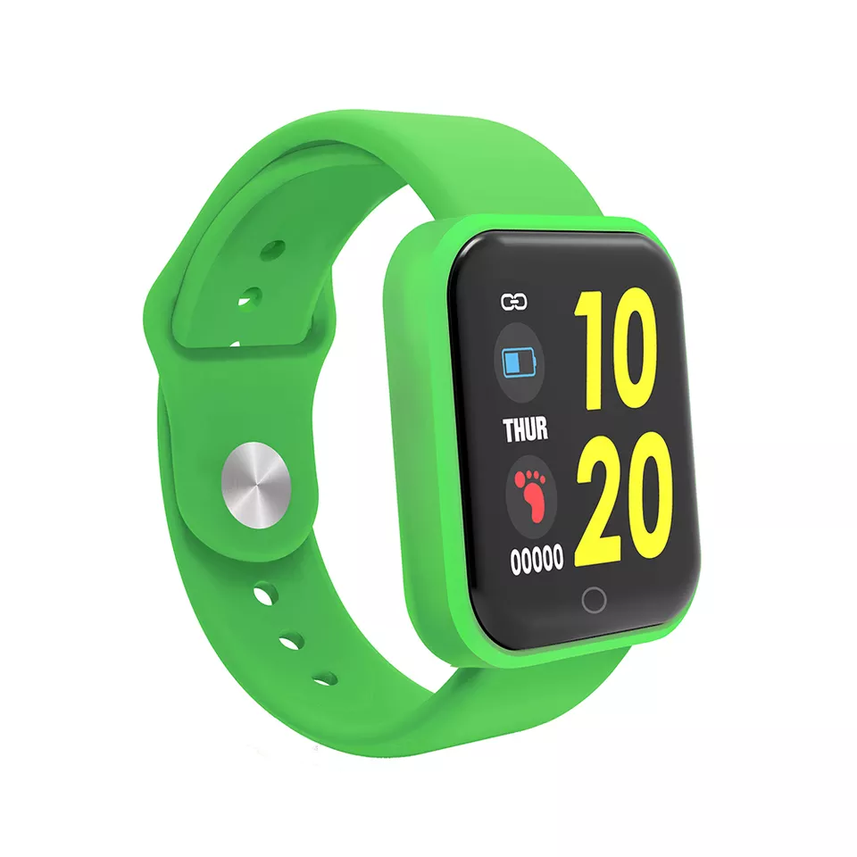 Smart watch with green silicone strap