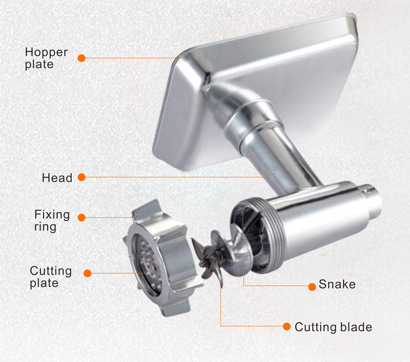 Exploded view of grinding head assembly