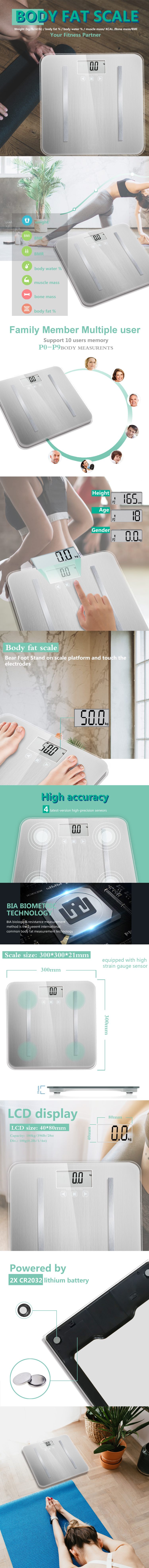 Body composition scale technical overview showing BIA technology and display metrics