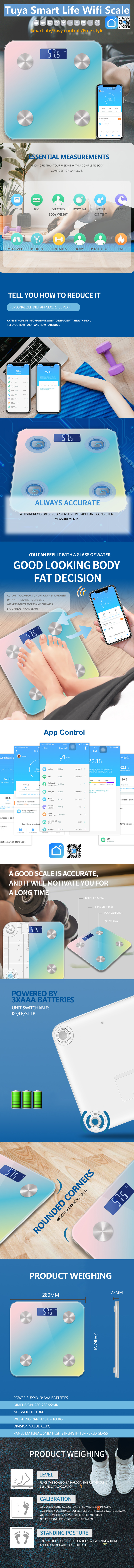 Smart WiFi scale showing app interface and body composition metrics