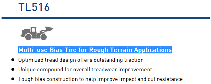 TL516 Multi-use Bias Tire Tread and Profile