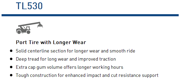 Diagram and feature highlights of the TL530 Port Tire
