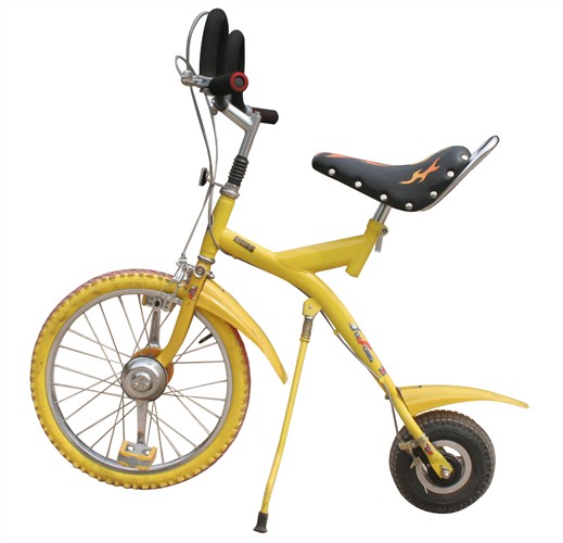 Yellow Recreational Bicycle with Unique Wheel Design