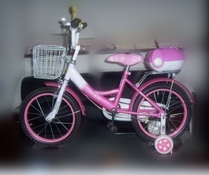 Children's Pink and White Bicycle with Training Wheels