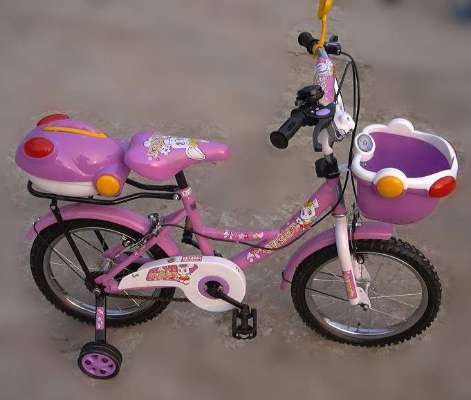 Pink Children's Bicycle with Training Wheels and Storage