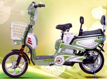 Step-Through Electric Bicycle with Front Basket and Rear Passenger Seat