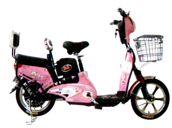 Pink Electric Step-Through Bicycle with Basket and Backrest