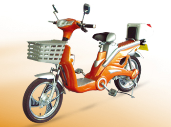 Orange Electric Step-Through Scooter Bicycle with Storage