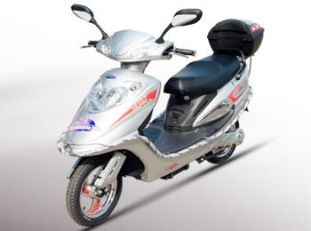 Silver Step-Through Electric Scooter with Storage