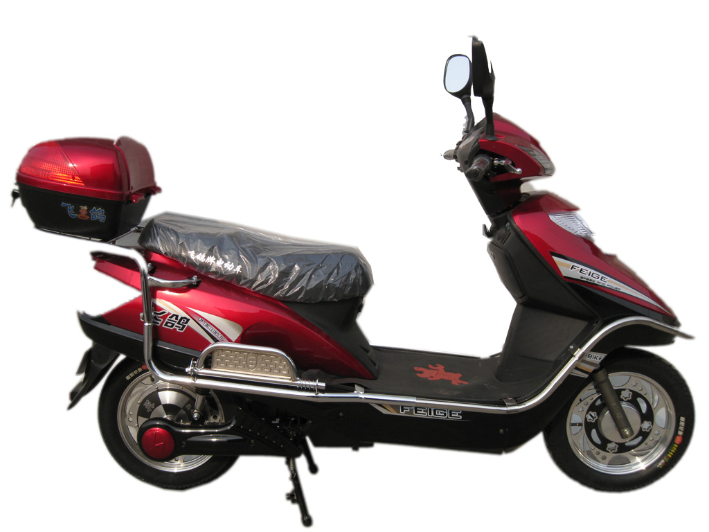 Red Electric Step-Through Scooter with Rear Storage
