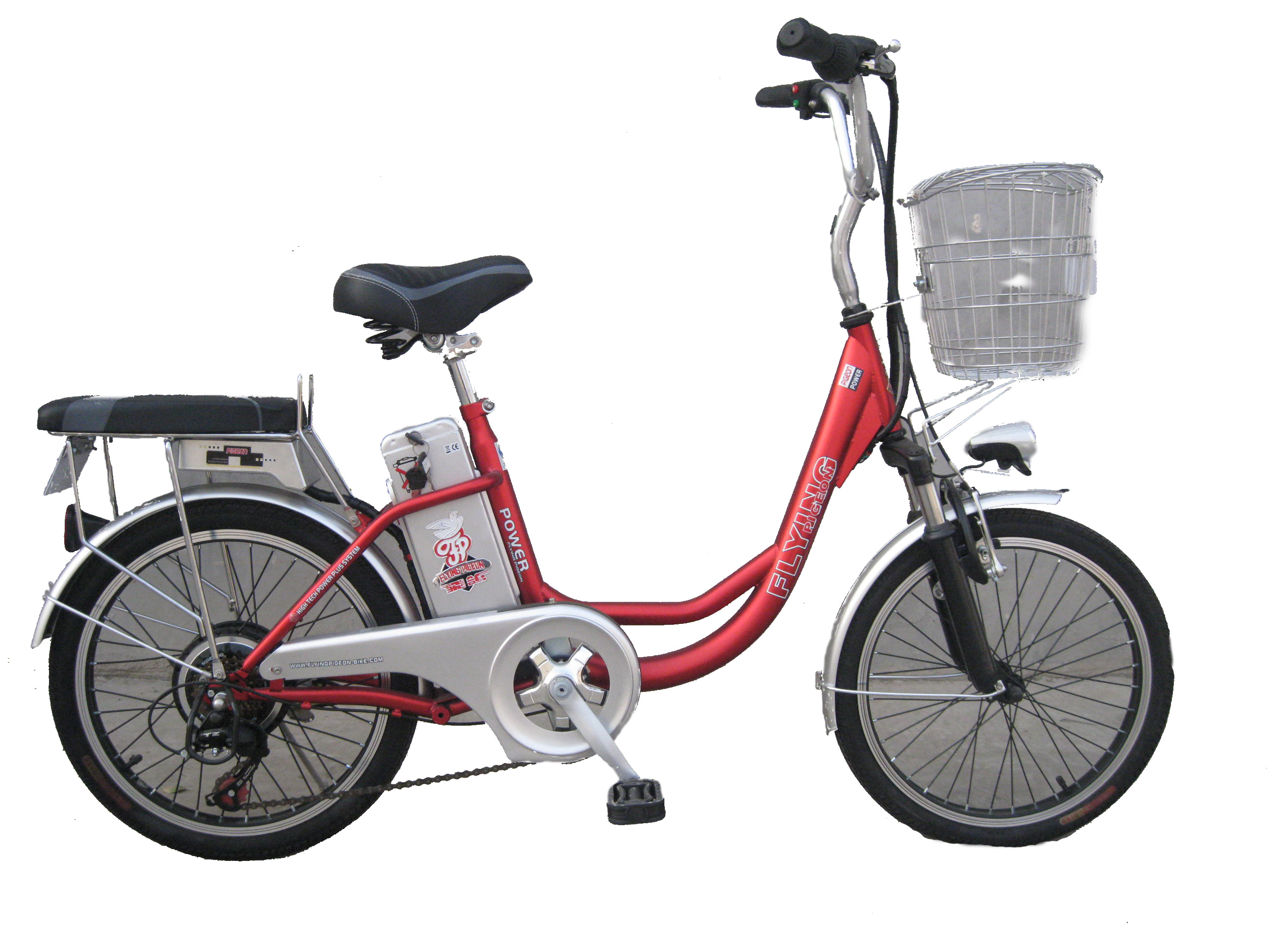 Step-Through Electric Bicycle with Basket and Rack