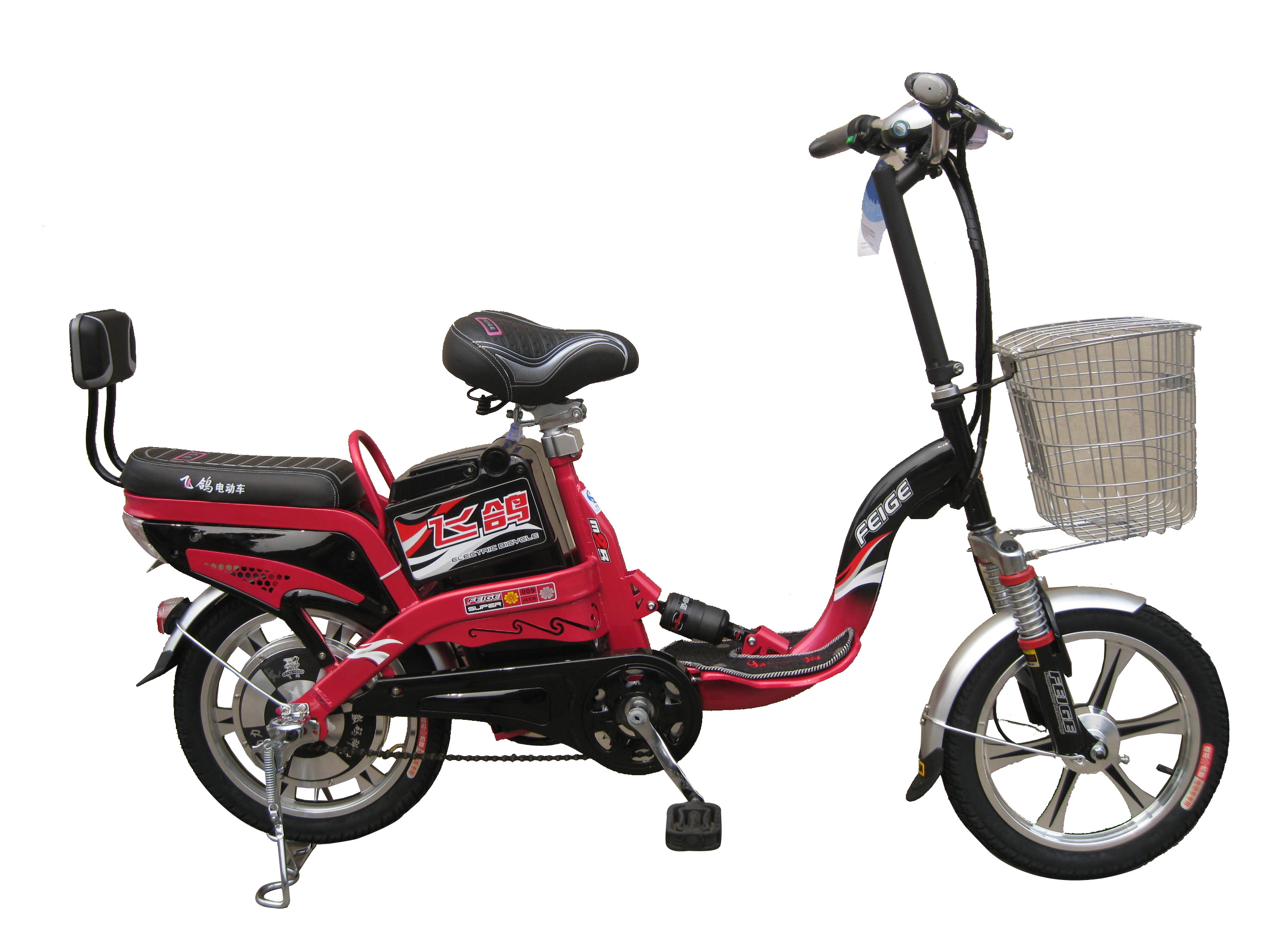 Electric Step-Through Bicycle with Basket and Rear Seat