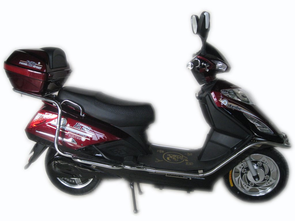 Burgundy and Black Electric Scooter with Rear Storage
