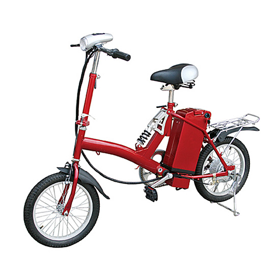 Red Folding Electric Bicycle with Luggage Rack