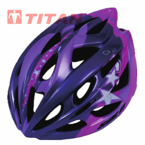 Purple and pink patterned bicycle helmet