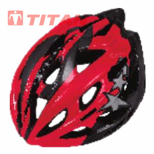 Red and black aerodynamic bicycle helmet