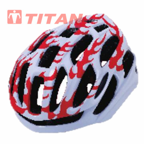 Bicycle helmet with red flame design