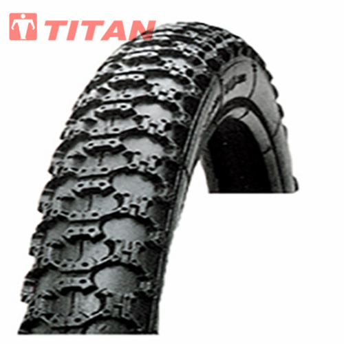 Close-up of mountain bike tire tread pattern