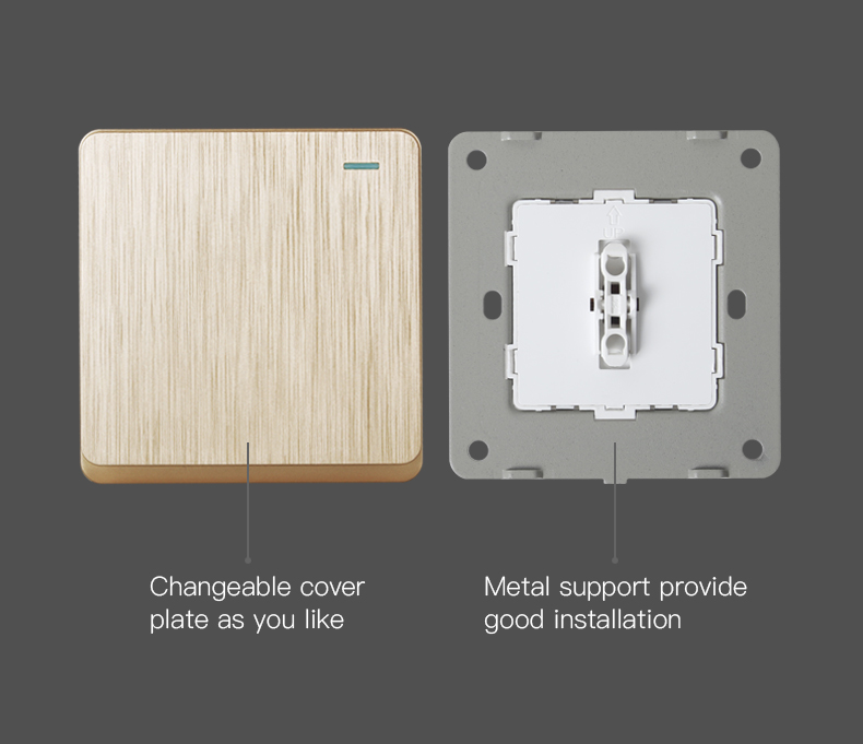 Exploded view showing metal support and changeable plate