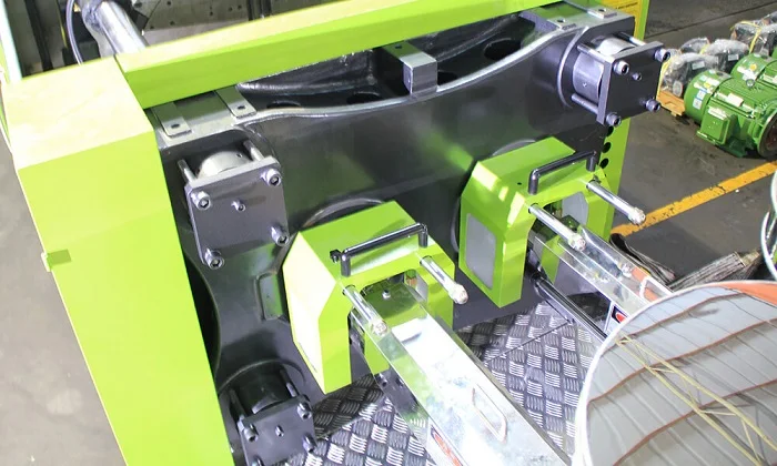 Side view of the double color injection molding machine