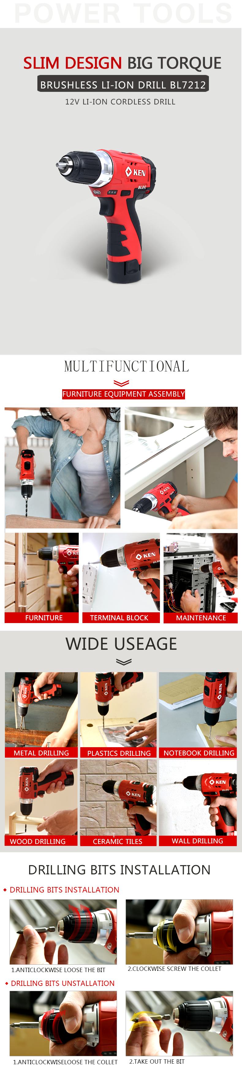 Multi-functional applications of the 12V brushless drill