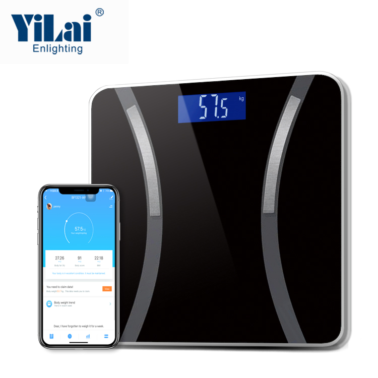 Black color TUYA WIFI SCALE blue backlit display 180KG capacity smart body fat scale - Image 3