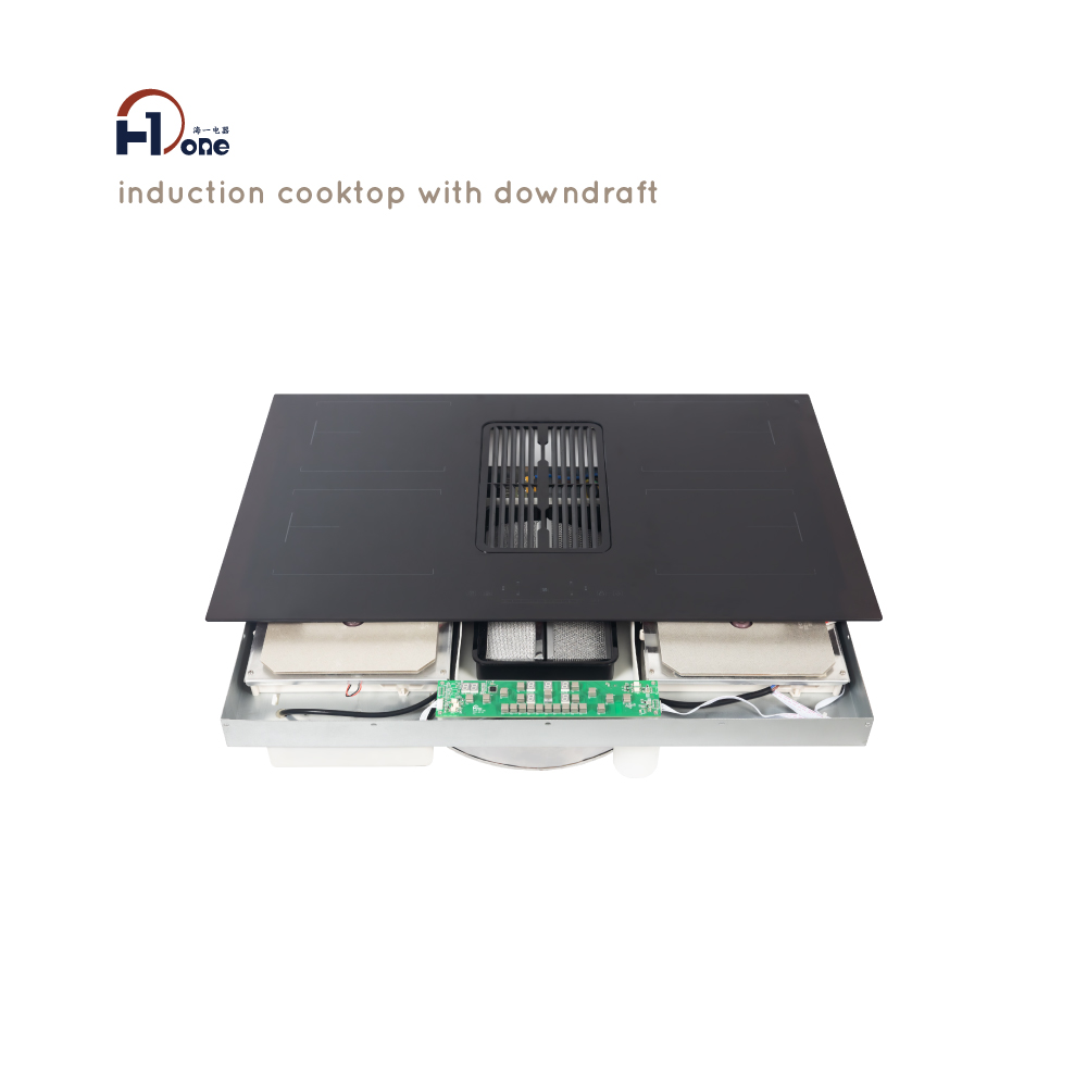 Black Induction Cooktop with Downdraft Extractor Fan & Filter - Image 2