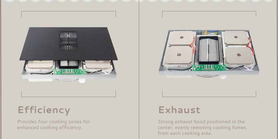 Four cooking zones and central exhaust hood