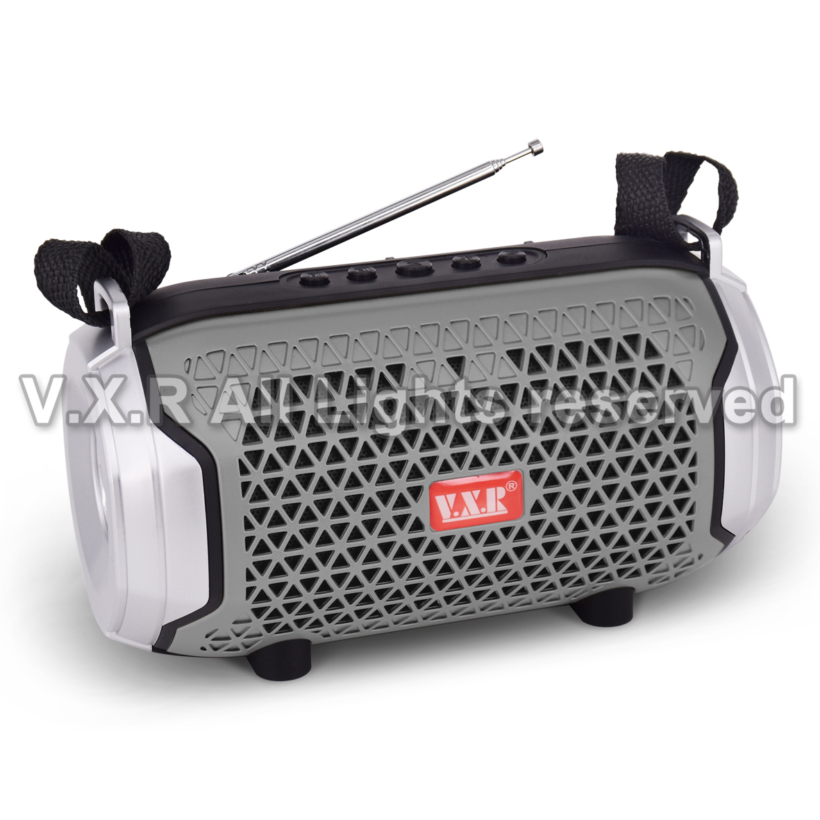 Portable Bluetooth speaker with telescopic antenna and carrying strap