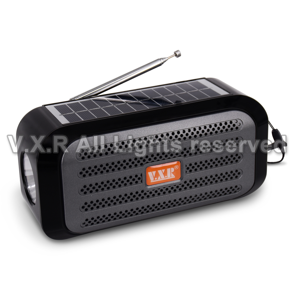 Portable Bluetooth speaker with integrated solar panel and flashlight