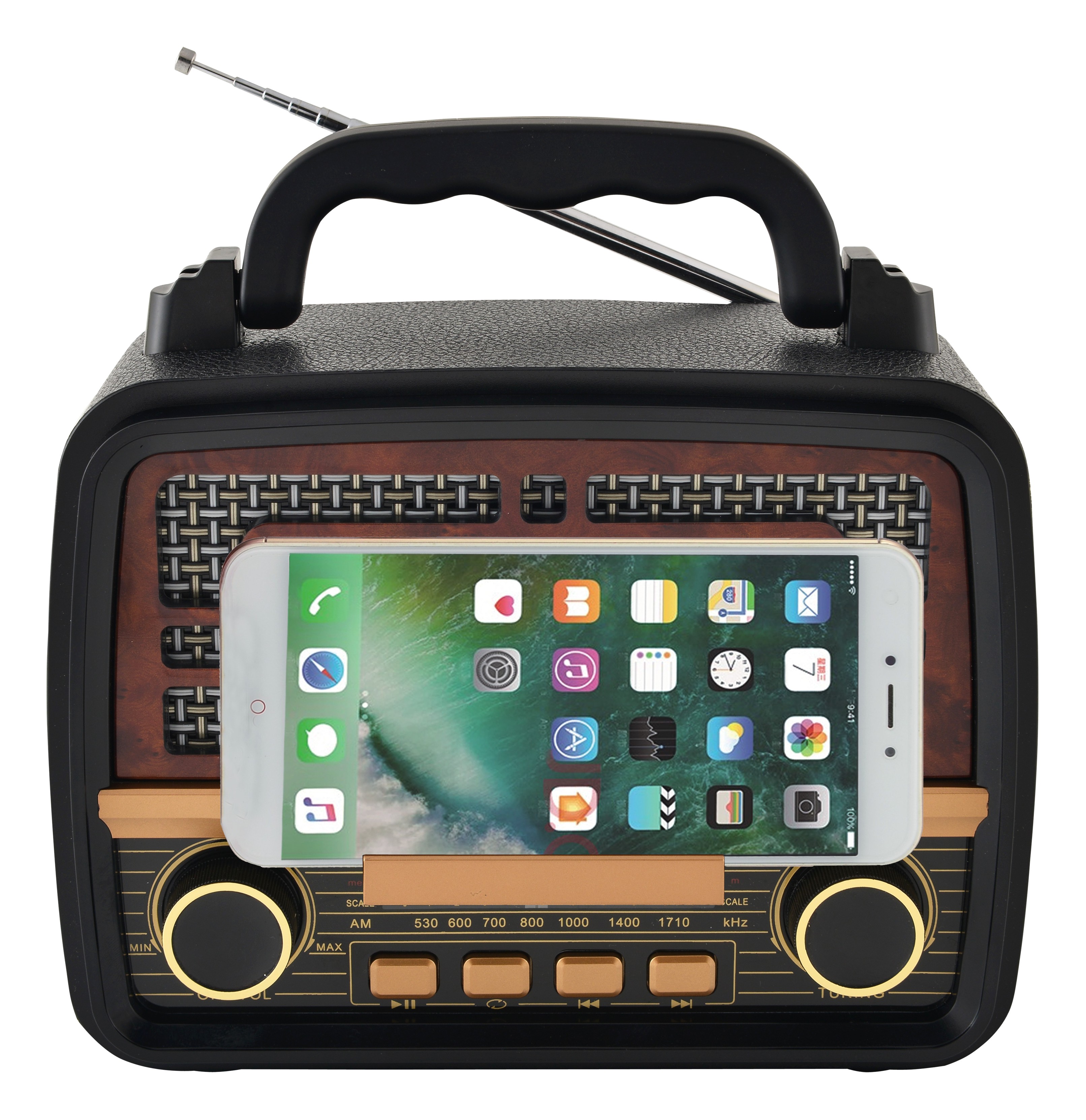 Retro Bluetooth Radio Speaker with Phone Holder