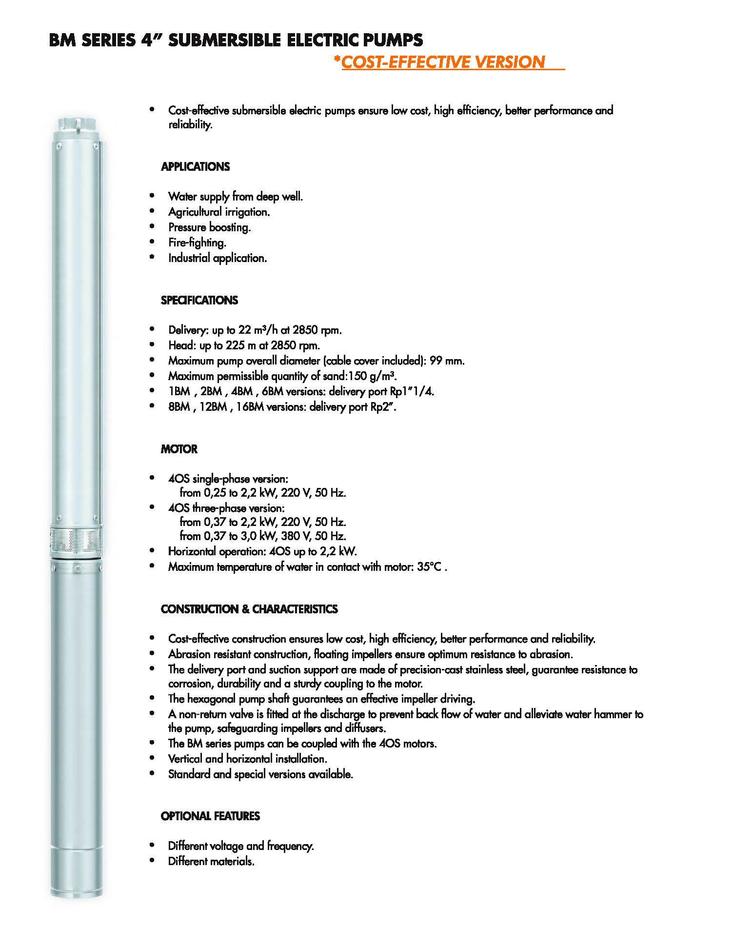 BM Series Submersible Pump Features and Applications