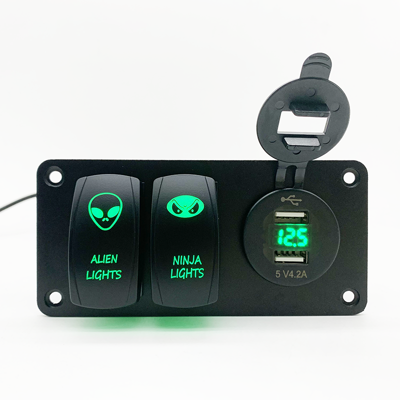 Boat Marine Switch Panel with Voltmeter Dual USB Charger Power Socket - Image 3