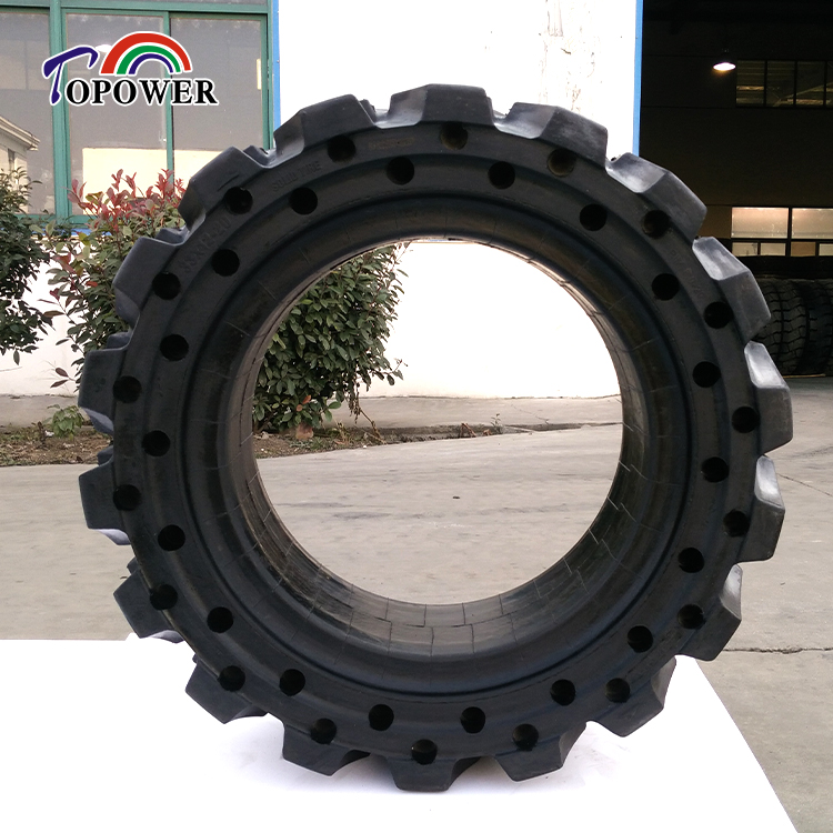 Solid tire with shock absorption cutouts