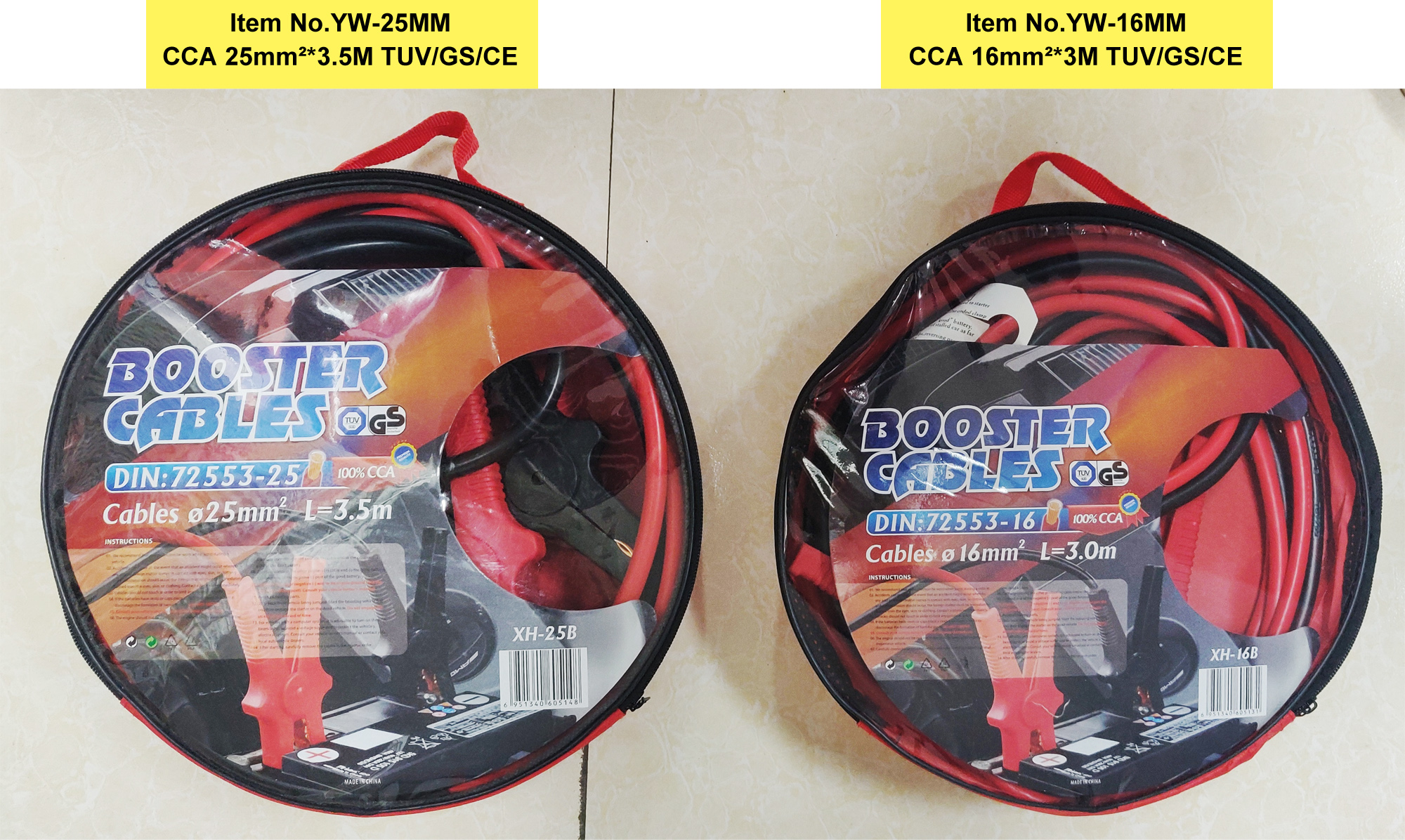 Automotive Booster Cables with Color-Coded Clamps
