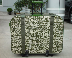 Olive Green Graffiti-Print Wheeled Suitcase