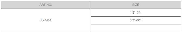Table showing available sizes for the JL-7451 brass ball valve