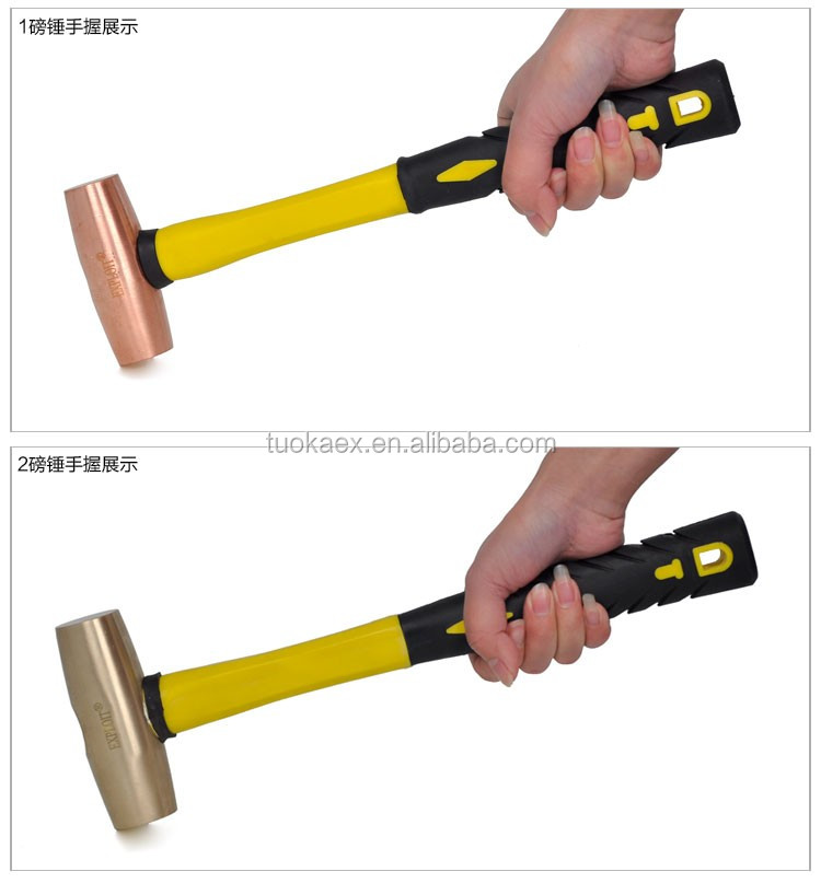 Close up of brass hammer handle grip