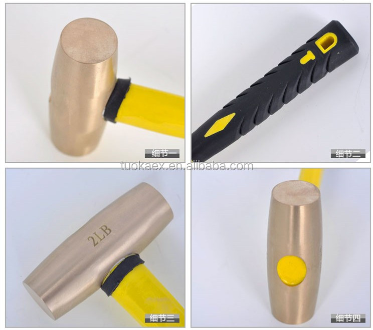 Detail views of brass hammer head and 2LB weight marking