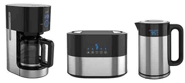 Black Breakfast Appliance Set with Coffee Maker, Kettle, and Toaster
