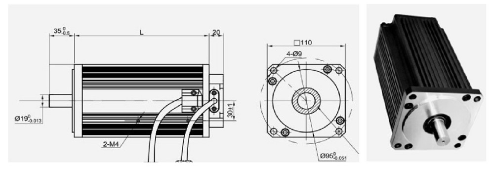 Technical drawing of 110mm Brushless DC Motor
