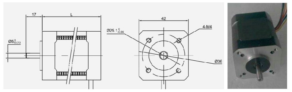Dimensional drawing of the 42mm Series Brushless Motor